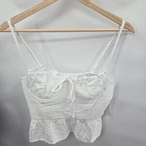 Kirious Los Angeles White Textured Tie Front Tie Back Ruching Crop Size Large